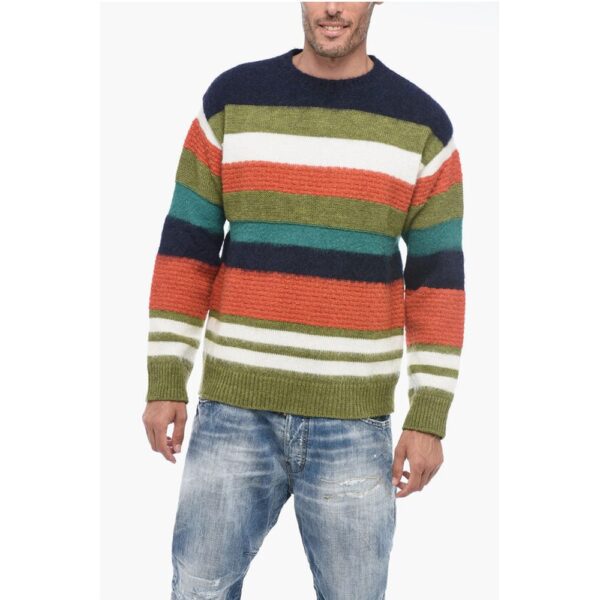 Wool-blended Fuzzy Pullover with Striped Pattern