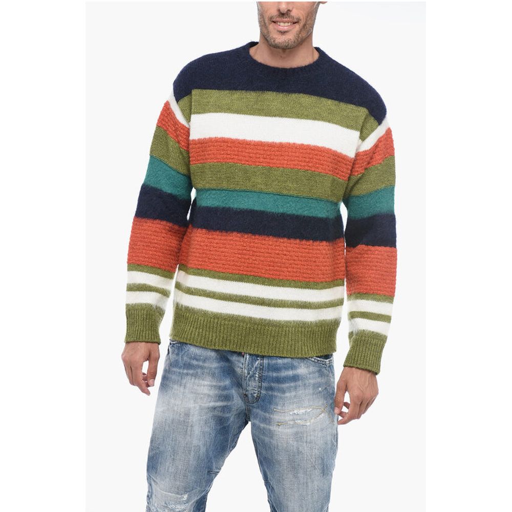 Wool-blended Fuzzy Pullover with Striped Pattern