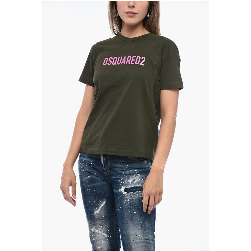 Distressed T-Shirt with Logo Print
