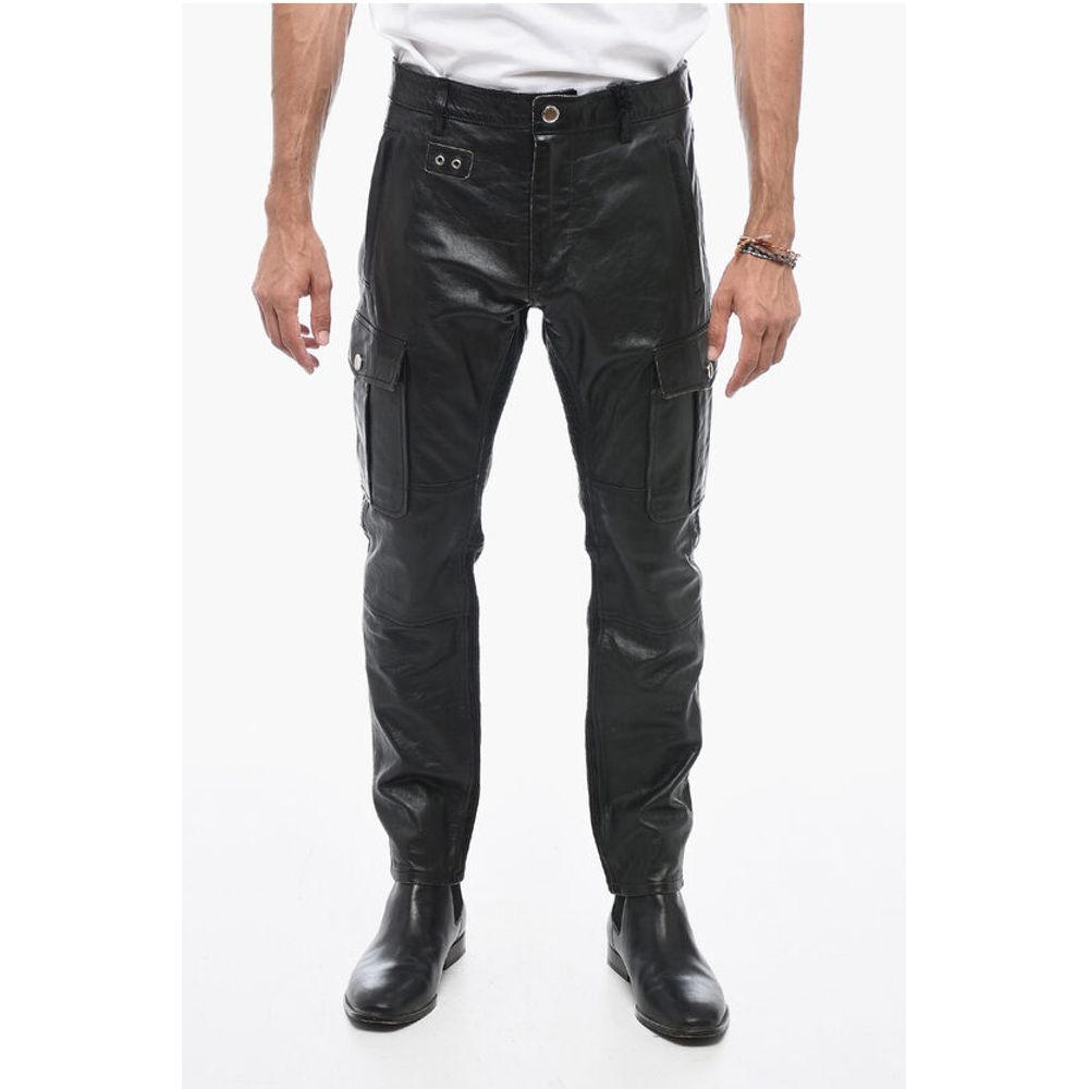 Craquelé Leather Pants with Vintage Effect