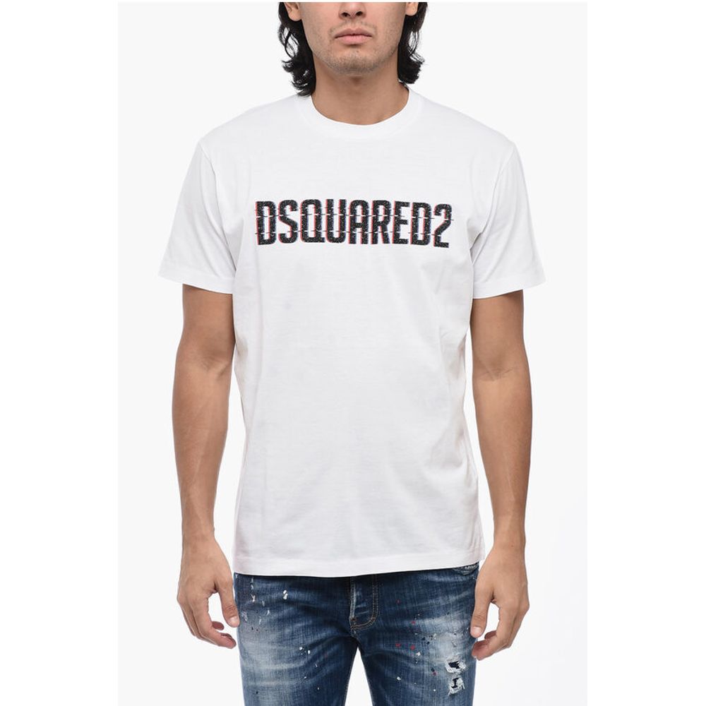 Solid Color COOL FIT Crew-neck T-Shirt with Printed Logo