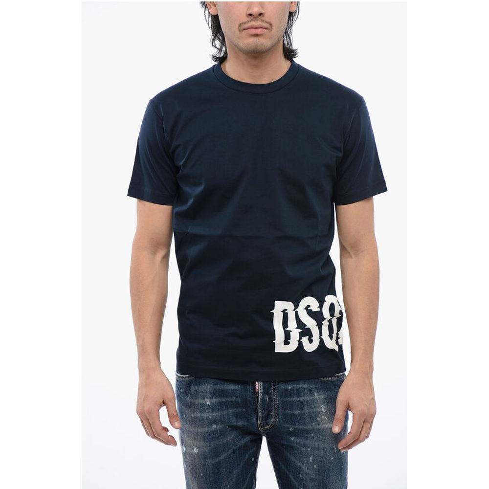 Crew Neck Cotton T-Shirt with Printed Logo