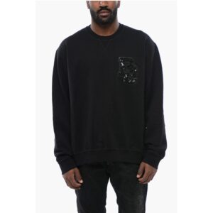 Brushed Cotton Crewneck Sweatshirt With Sequined Logo