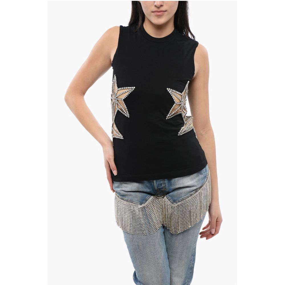 Crystal and Mesh Inserted STAR Tank Top