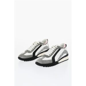 LEGEND Suede and Leather Sneakers with Glittered Detail