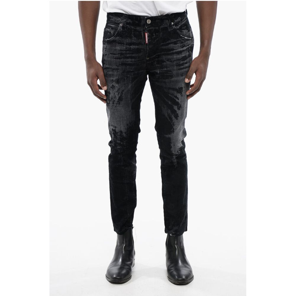 Distressed SKATER Denims with Flocked Detail