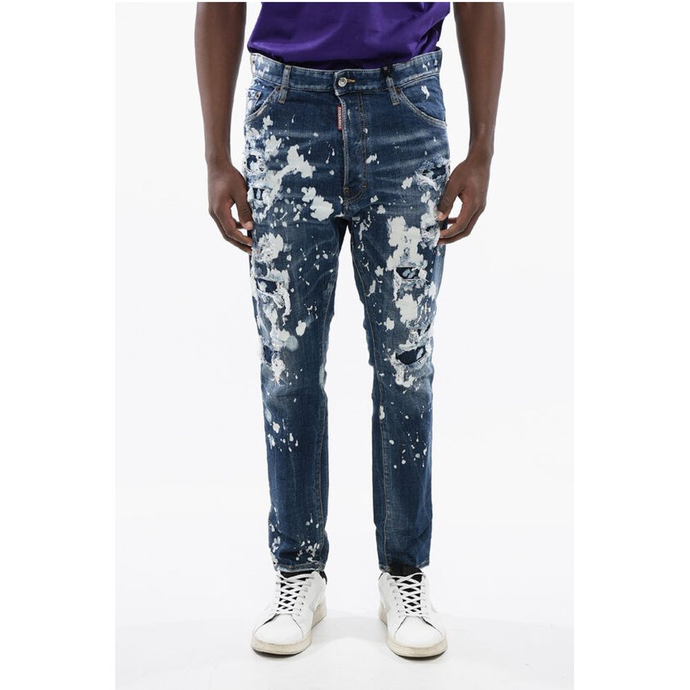 Long-crotch Distressed Denims with Relax Fit