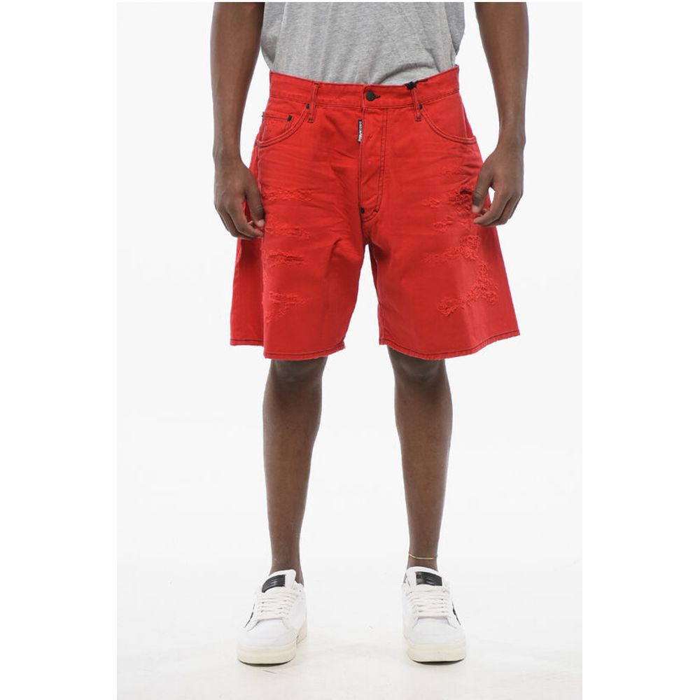 Boxer Fit Distressed Denim Shorts