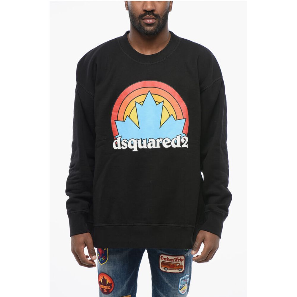 Crew Neck RAINBOW LEAF Fleeced Cotton Sweatshirt