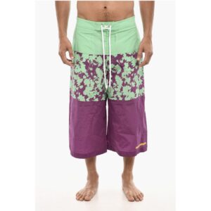 Extra-Long Swim Short with Floral Motif