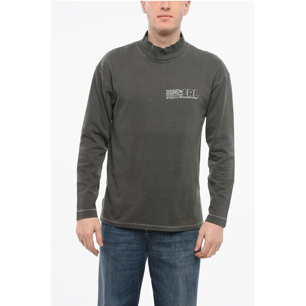Brushed Cotton Mock-Neck Sweatshirt with Contrasting Print