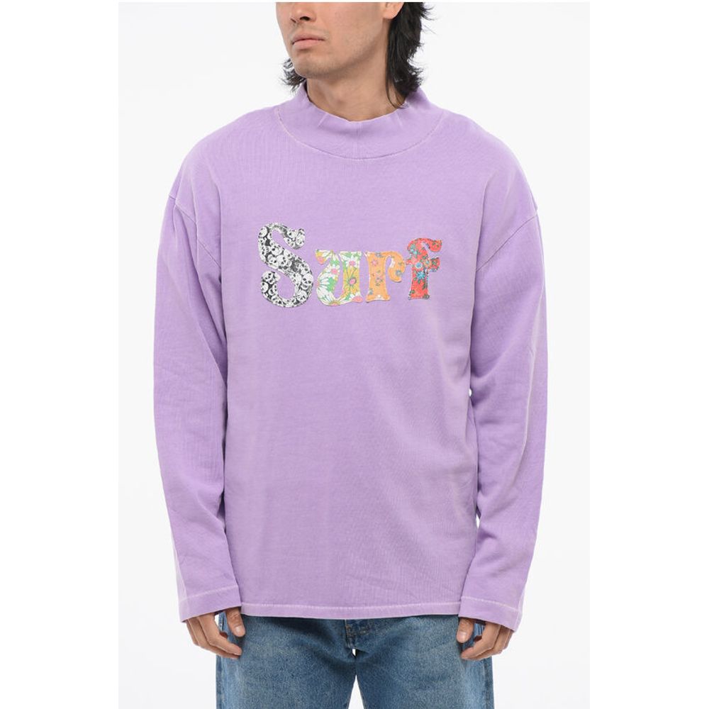 Solid Color Mock-Neck Sweatshirt with Contrasting Patches