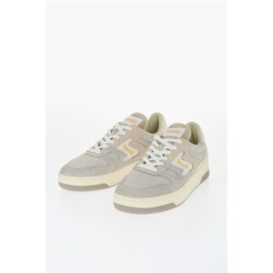 Leather Two-Tone Low-Tone Low-Top Sneakers with Fabric Detai