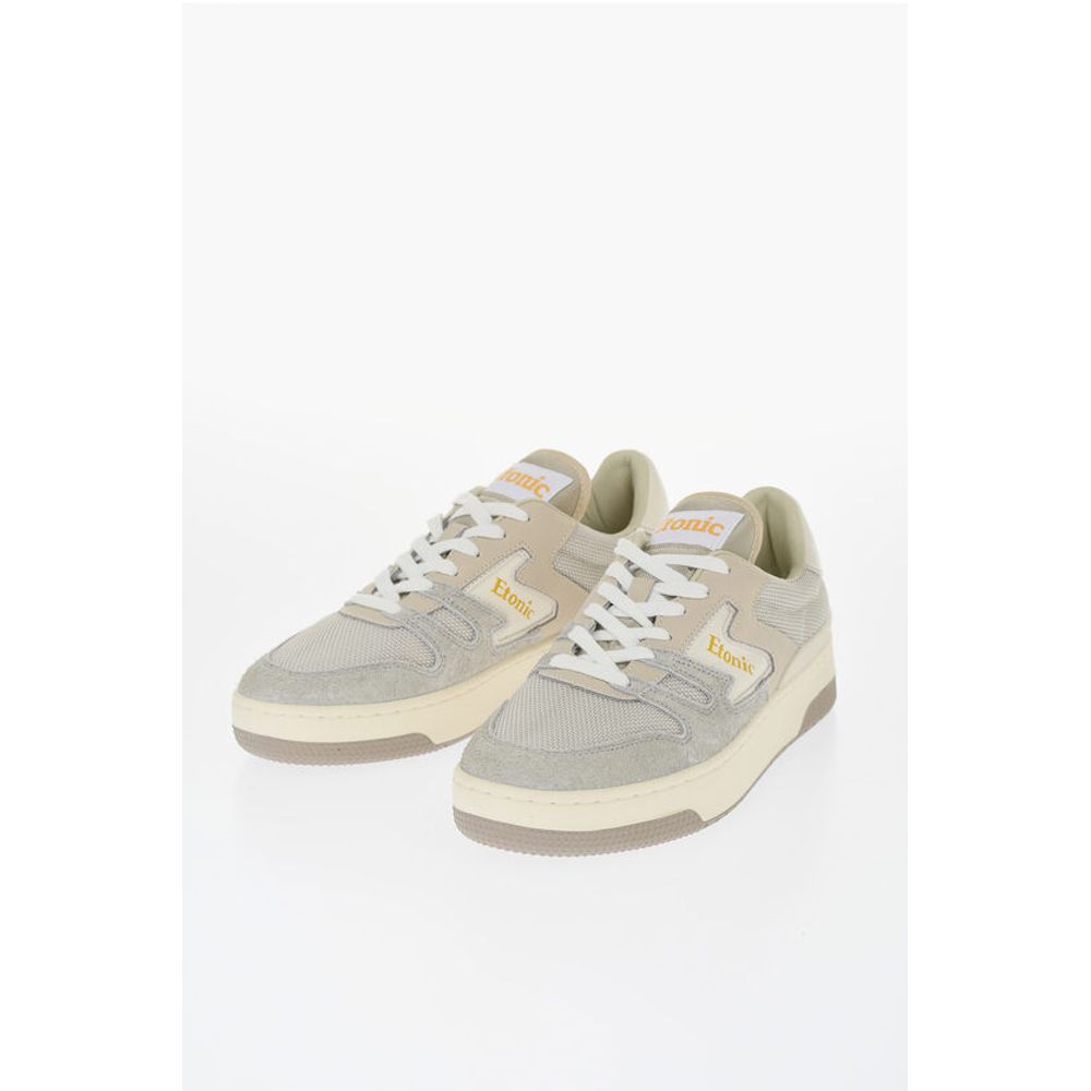 Leather Two-Tone Low-Tone Low-Top Sneakers with Fabric Detai