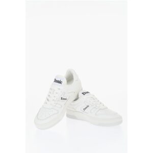 Solid Color Leather Low Top Sneakers with Contrasting Logo
