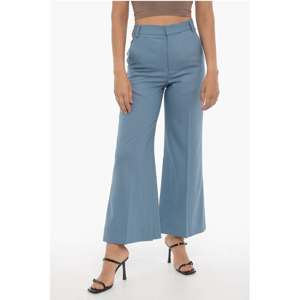 Wide Leg Wool Pants with Ankle Slit