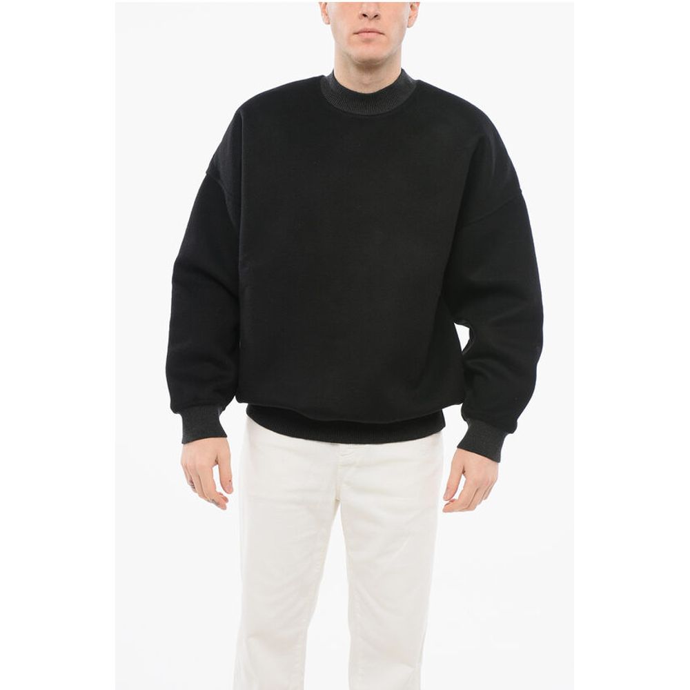 Crew Neck Loden Sweatshirt with Knitted Cuffs