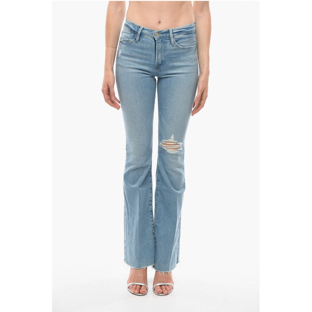 High Waist Flared Jeans With Frayed Hem 26cm