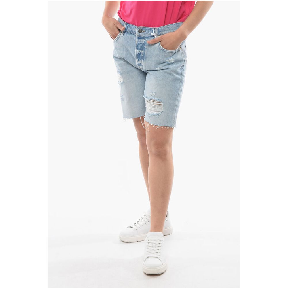 Slouch Fit Denim Distressed Shorts