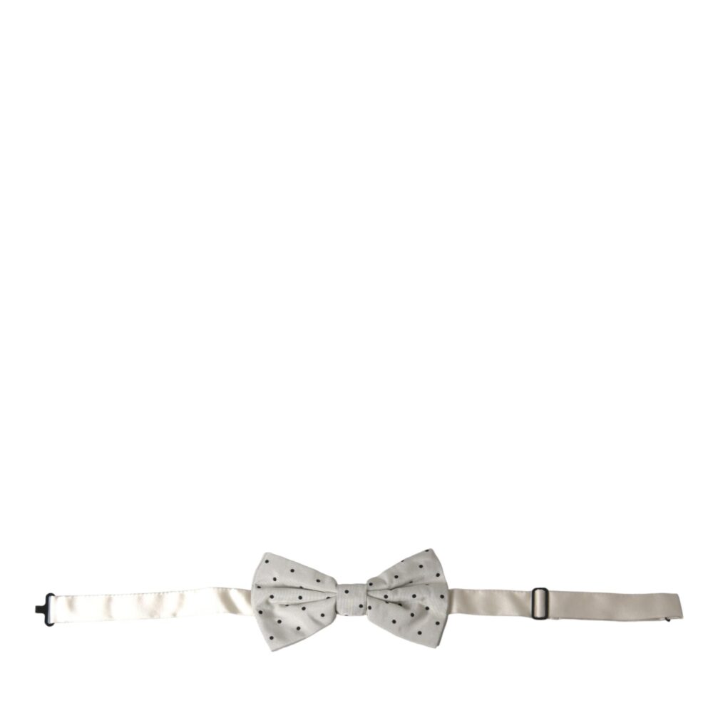 White Black Polka Dot Polyester Bow Tie Men