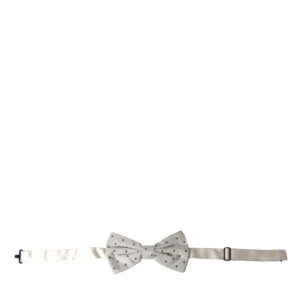 White Black Polka Dot Polyester Bow Tie Men