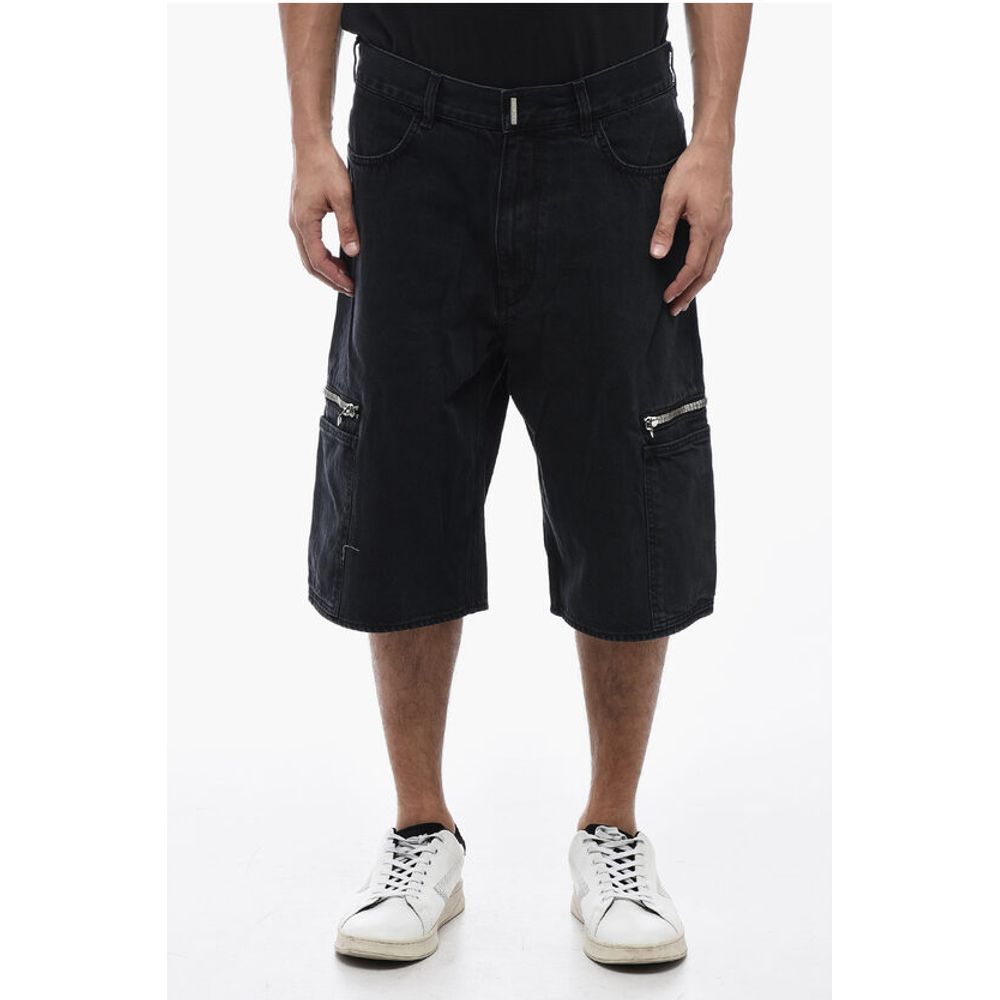 Denim Cargo Shorts with Logoed Zips