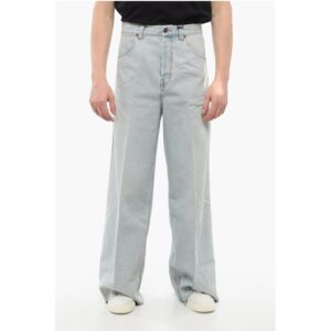 Light Wash Wide Leg Denims with Fringed Bottom 34cm