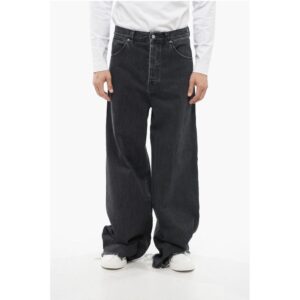 Stone Washed Wide Leg Denims with Fringed Bottom 34cm