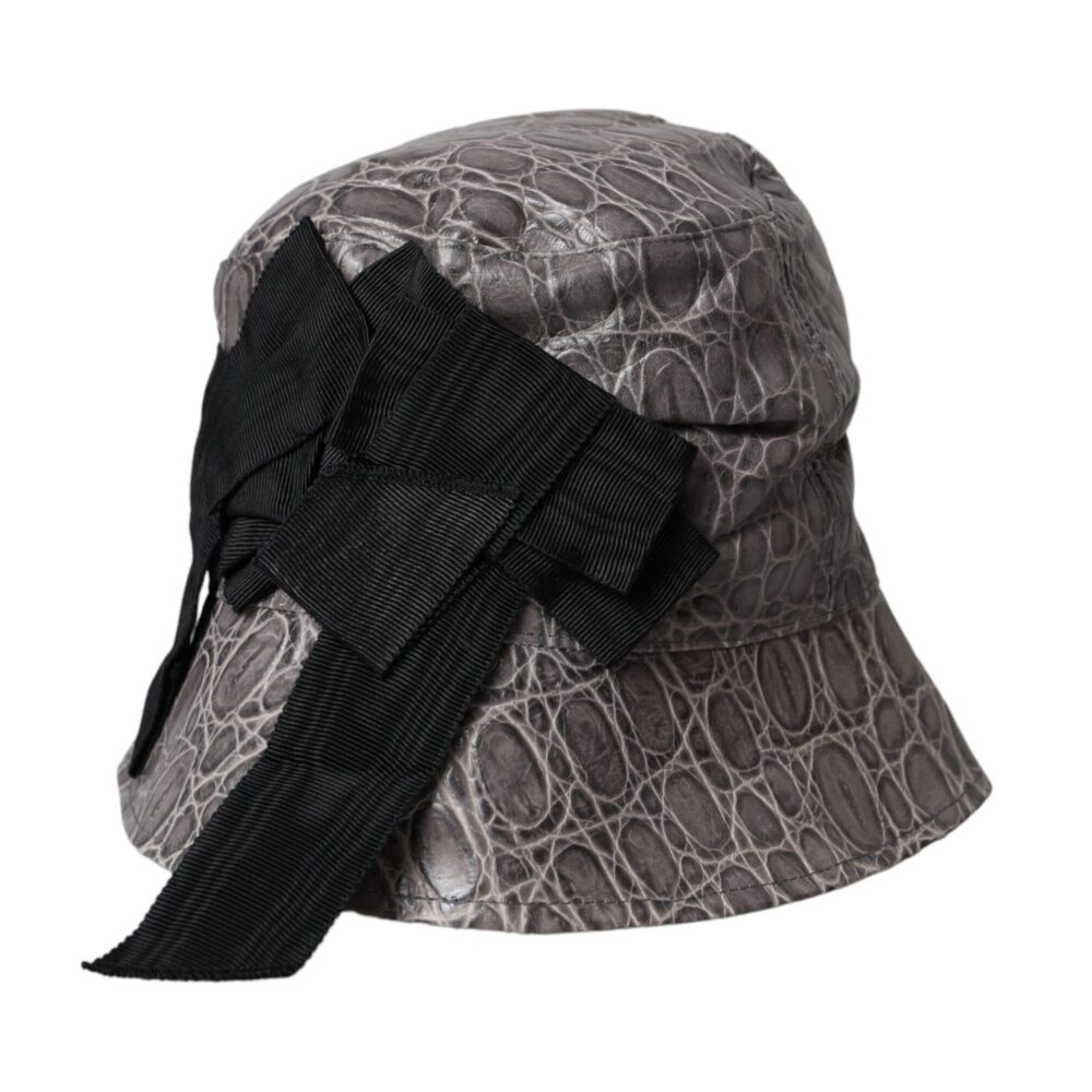 Black Gray Patterned Leather Bucket Hat
