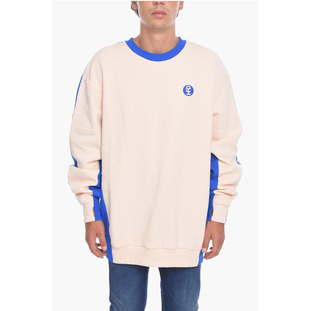 Two-Tone Fleeced Cotton Crew-neck Sweatshirt