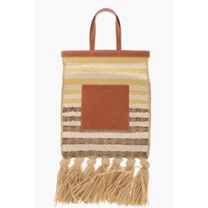 Raffia SUNFLOWER Tote Bag With Leather Details