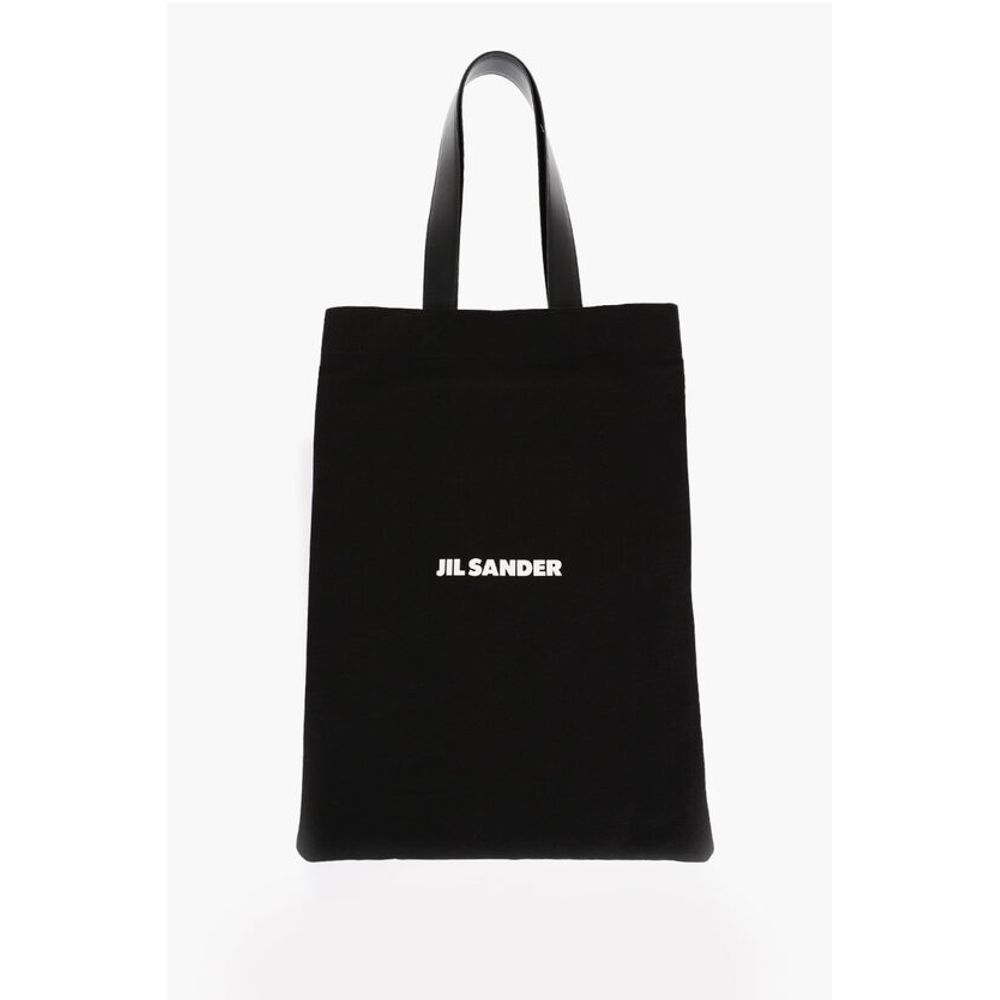 Canvas Shopper Bag with Leather Handles