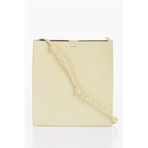 Leather Slim TANGLE Shoulder Bag with Woven Shoulder Strap
