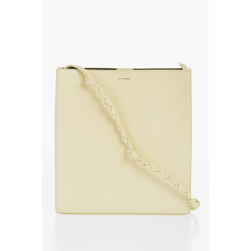Leather Slim TANGLE Shoulder Bag with Woven Shoulder Strap