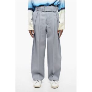 Double-pleated Wool Pants with Belt