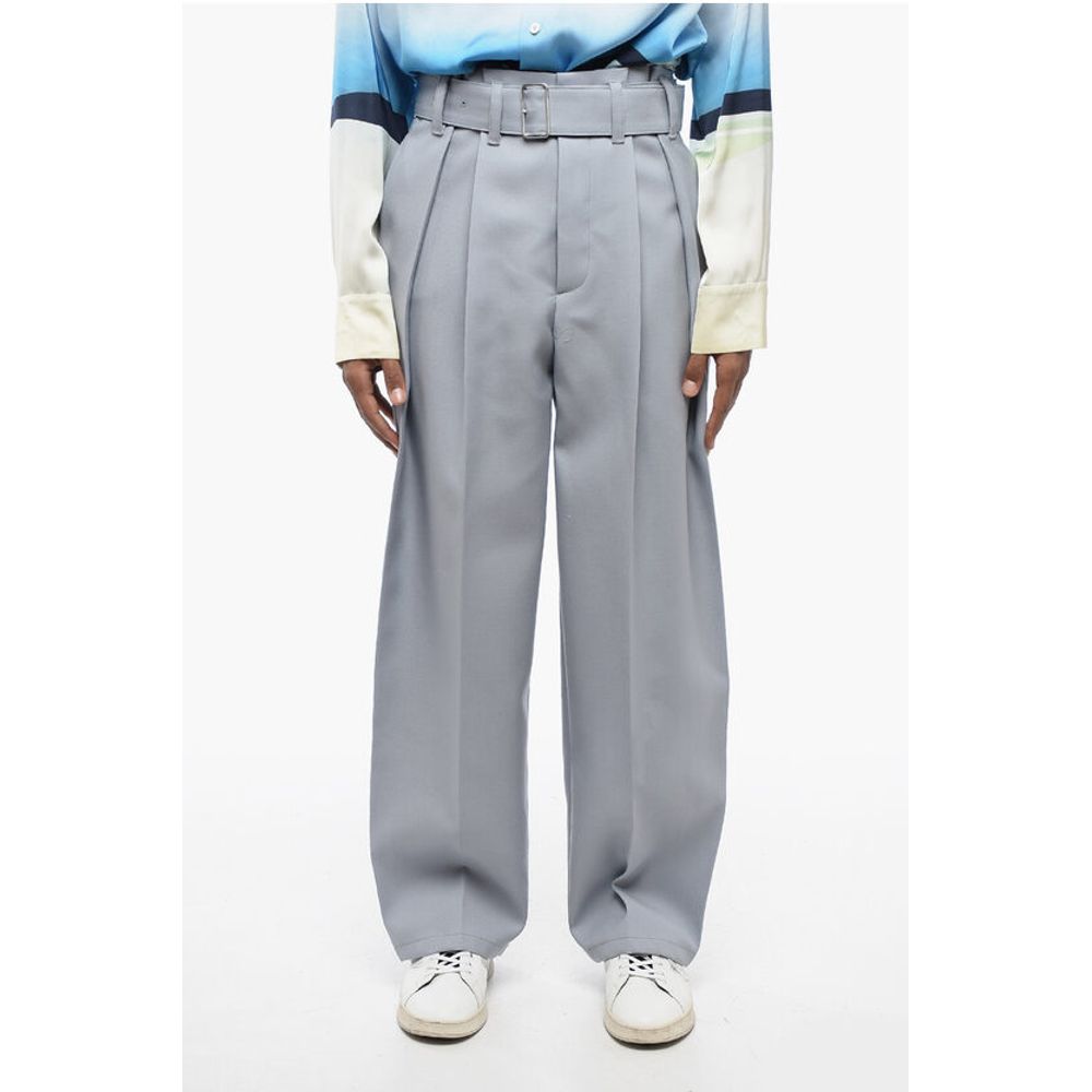 Double-pleated Wool Pants with Belt