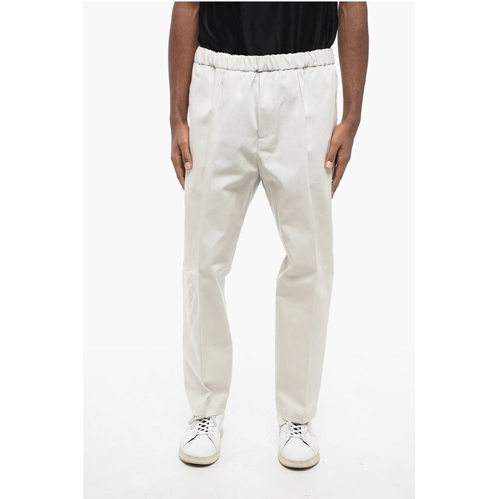 4-Pocketed Twill Cotton Pants with Elastic Waistband