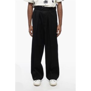Single-pleated Virgin Wool Pants with Belt