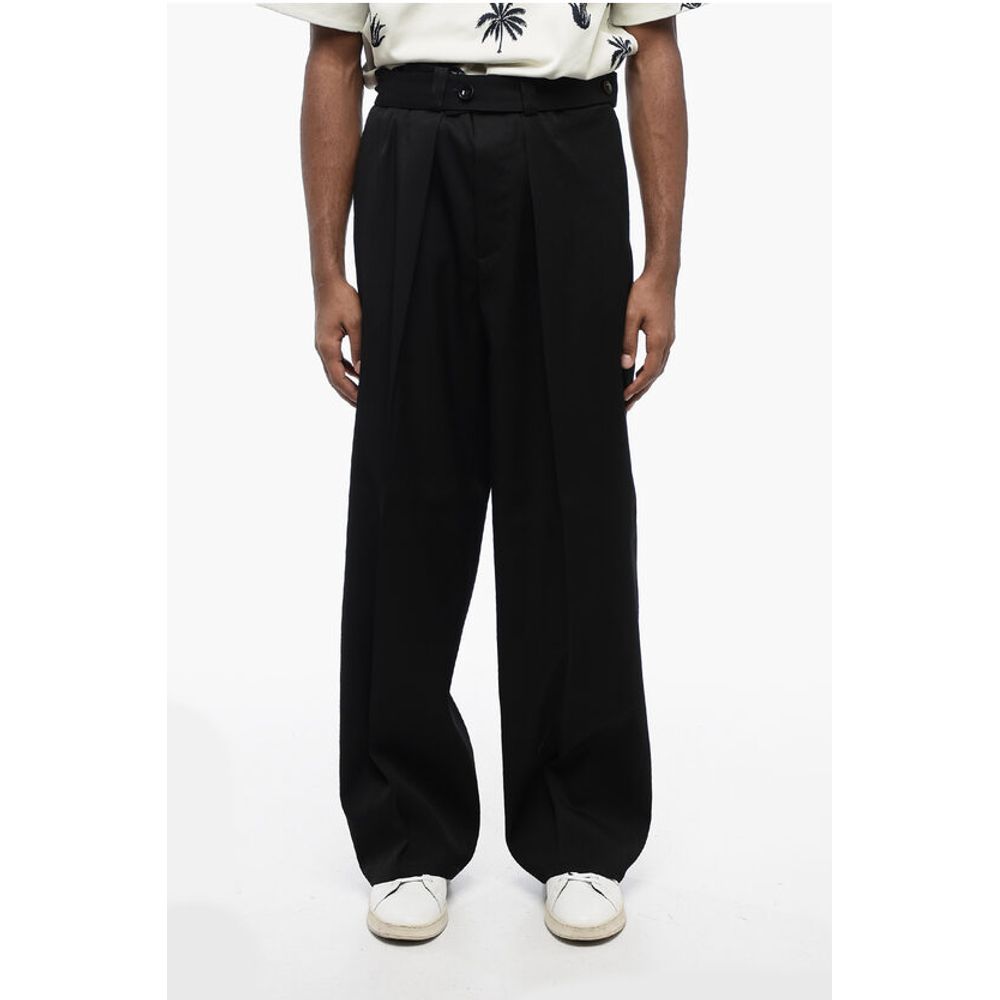 Single-pleated Virgin Wool Pants with Belt