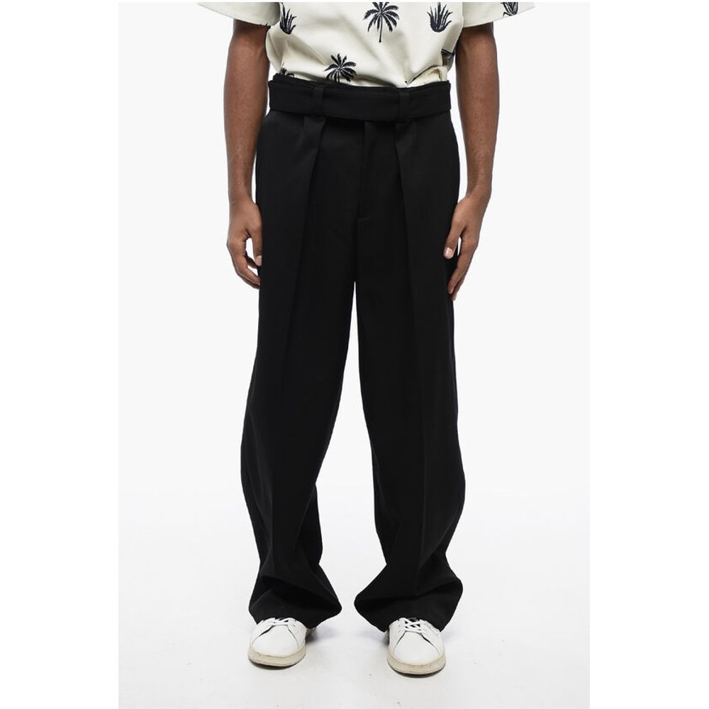 Single-pleated Wool Pants with Belt