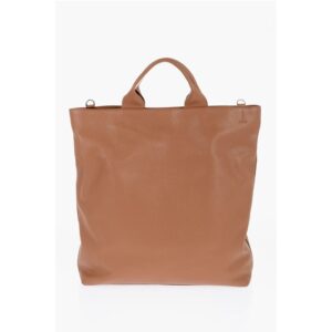 Textured Leather Tote Bag with Tape Shoulder Strap
