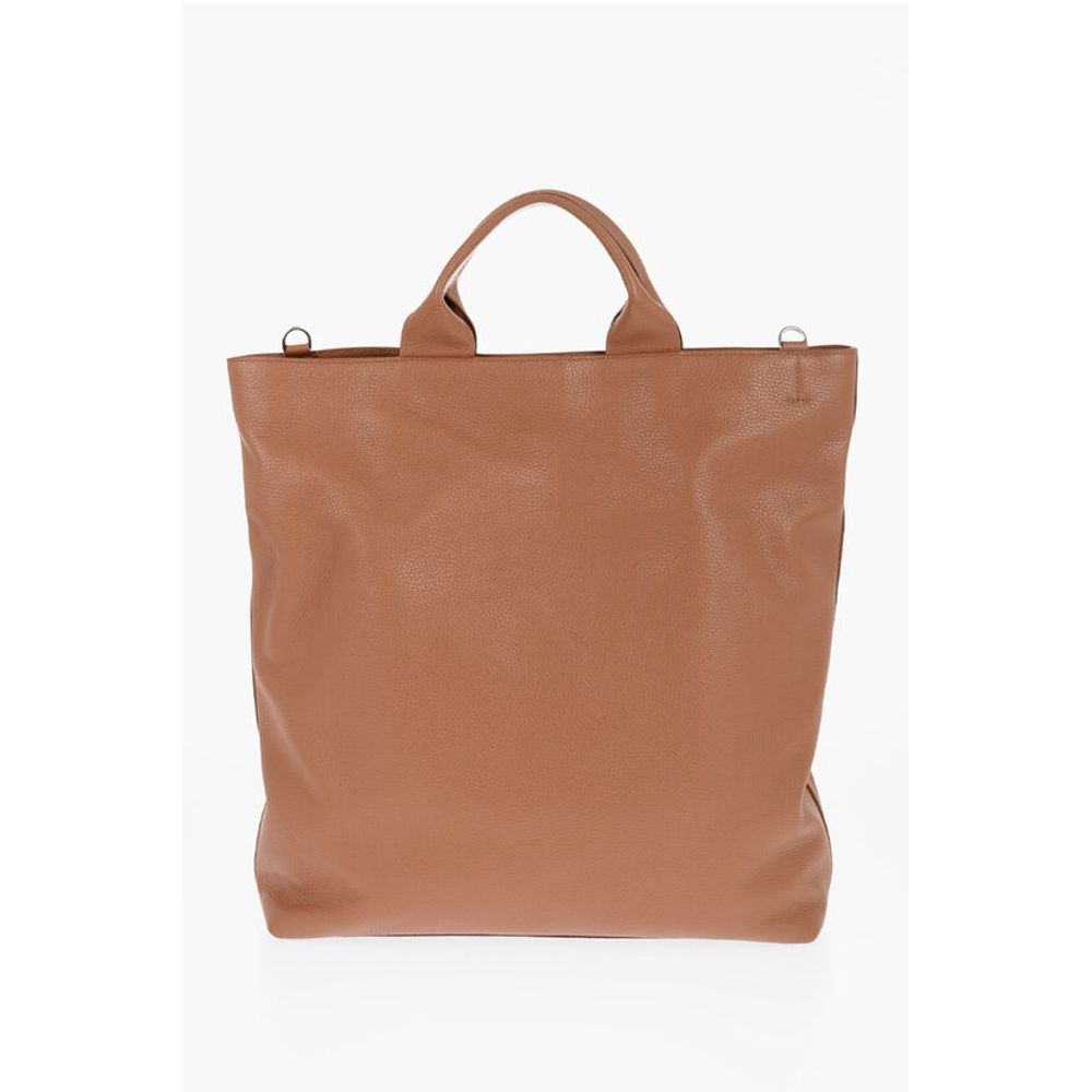 Textured Leather Tote Bag with Tape Shoulder Strap