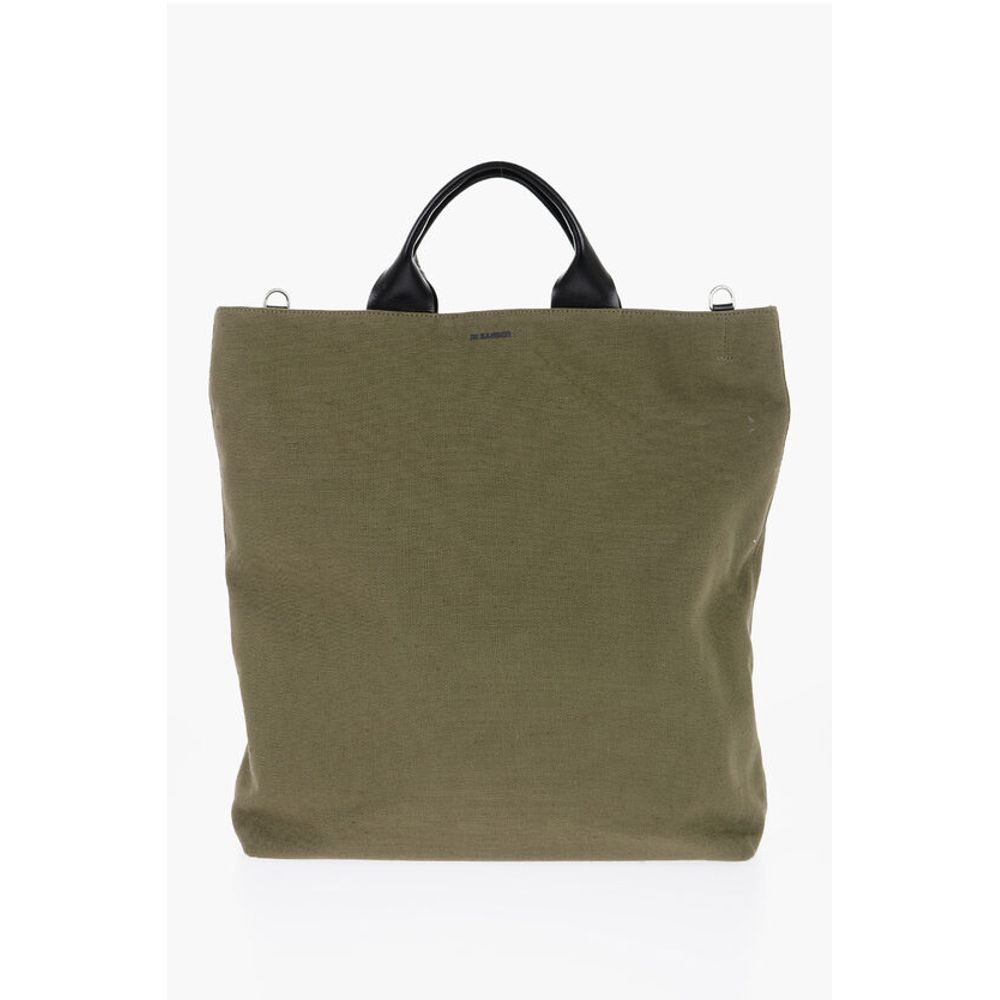 Canvas Shopper Bag with Leather Handles