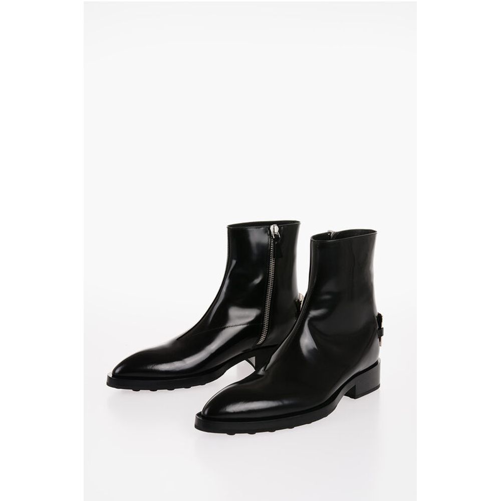 Brushed Leather ANGKOR Booties with Metal Plaque 4cm