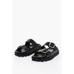 Leather Sandals with Double Buckle