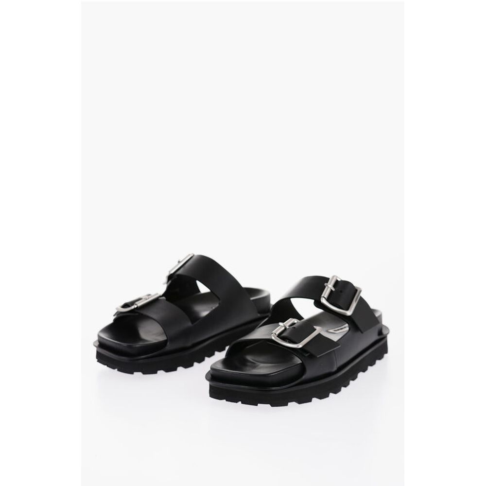 Leather Sandals with Double Buckle