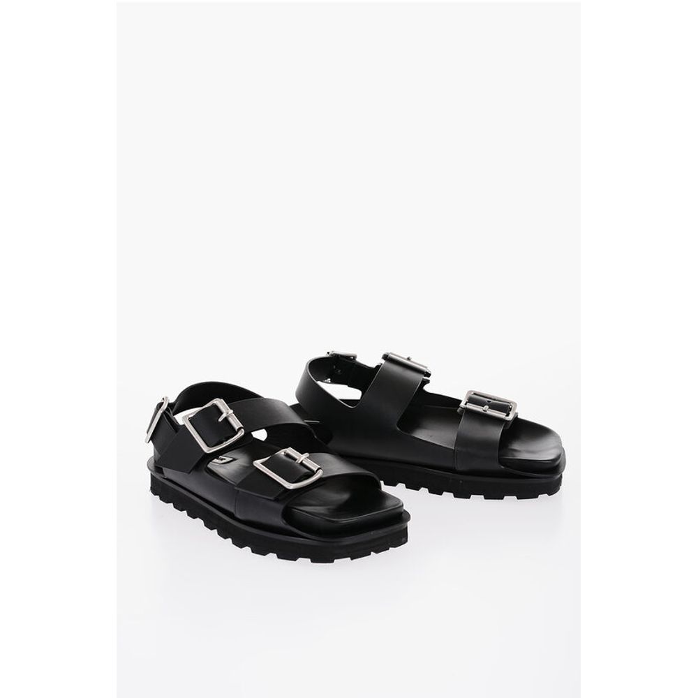 Leather Slingback Sandals with Double Buckle