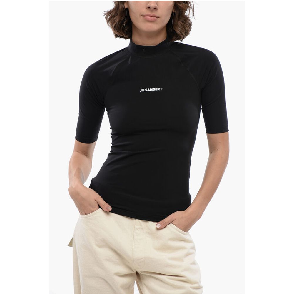 Short-sleeved Tech Fabric Top with Printed Logo