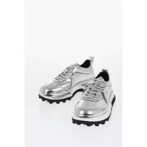 Textured Lamè Leather Lcae-up Sneakers