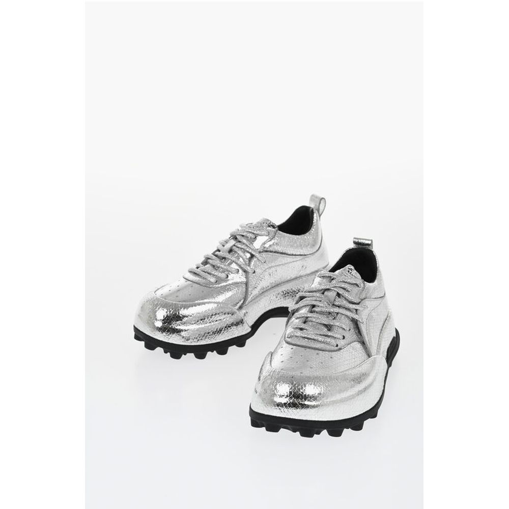 Textured Lamè Leather Lcae-up Sneakers